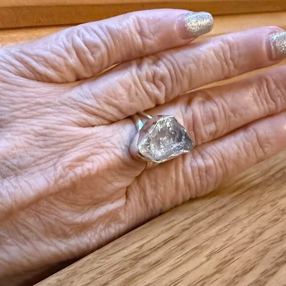 Natural Herkimer Diamond (Quartz Crystal) Sterling Silver Ring Size 5.5 - Picture 6 of 6